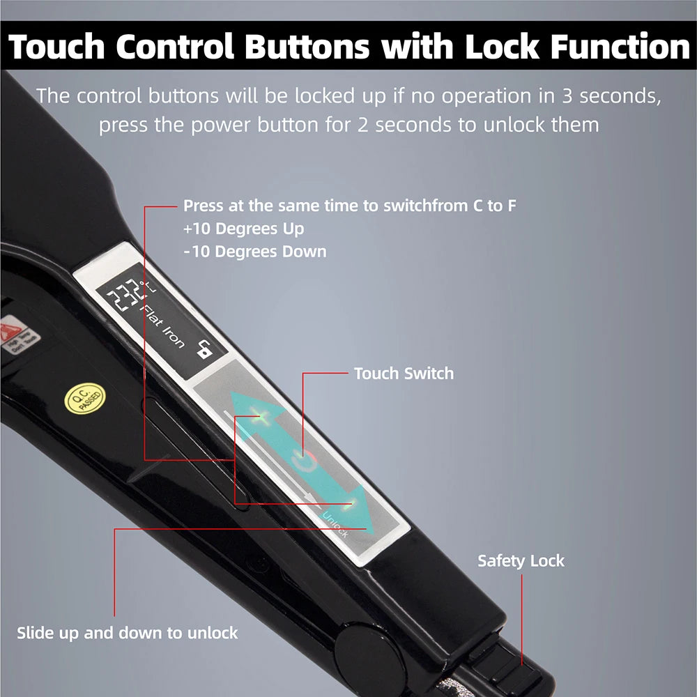 Lisseur Professionnel Écran Tactile 230°C — Plaques Larges & Chauffage Rapide