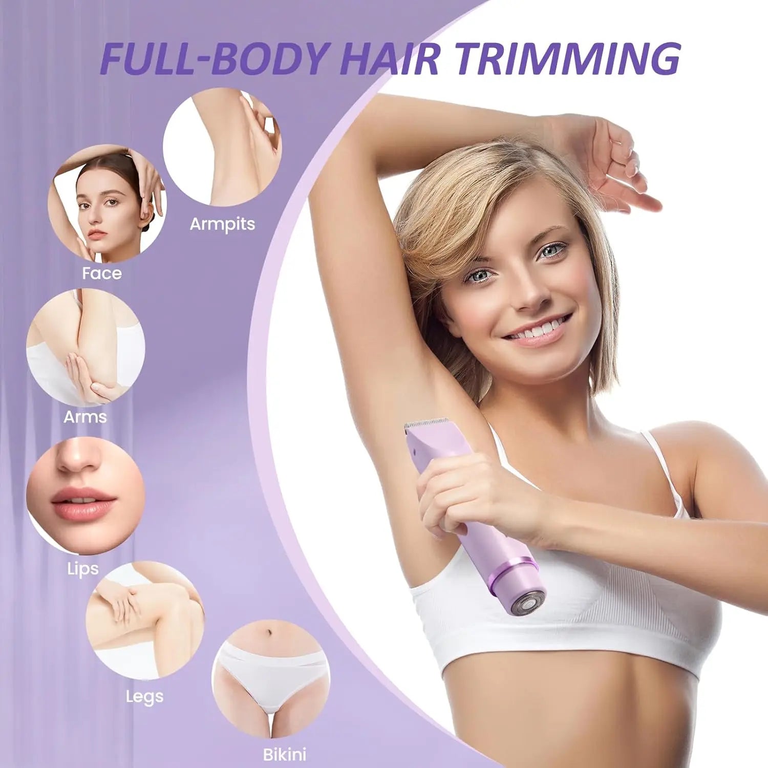Rasoir Électrique Femme 2 en 1 – Tondeuse Bikini Étanche IPX7, Usage Sec & Humide