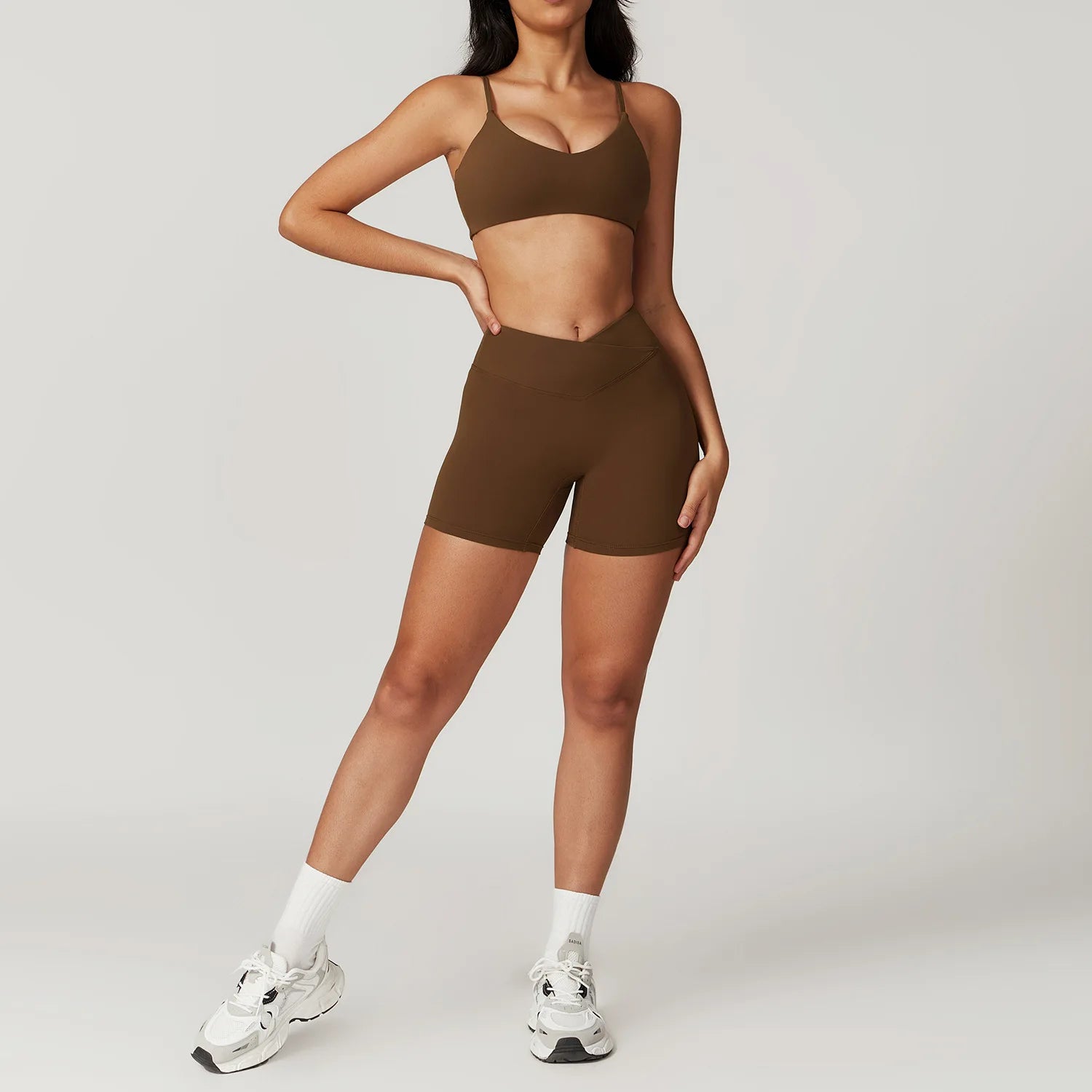 Ensemble Sportswear Yoga Femme 2 Pièces – Crop Top Manches Courtes + Legging Taille Haute