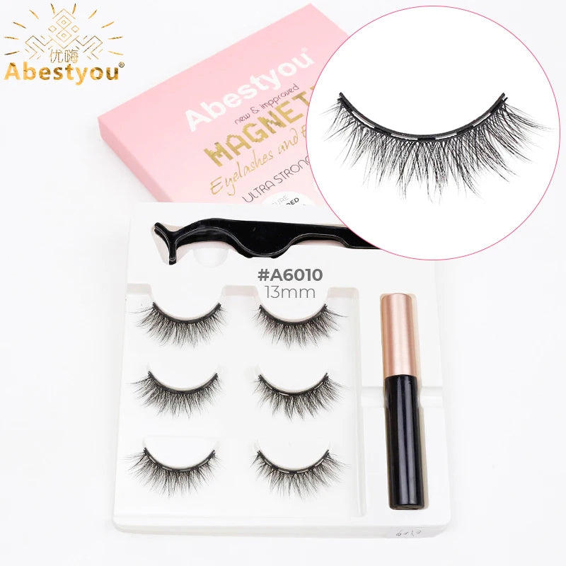 Faux Cils Magnétiques Vison – Lot de 3 Paires avec Eyeliner