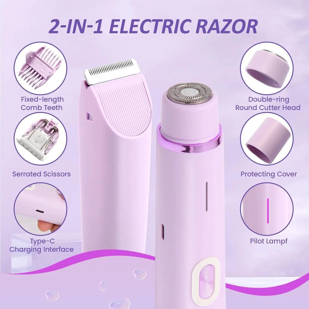 Rasoir Électrique Femme 2 en 1 – Tondeuse Bikini Étanche IPX7, Usage Sec & Humide