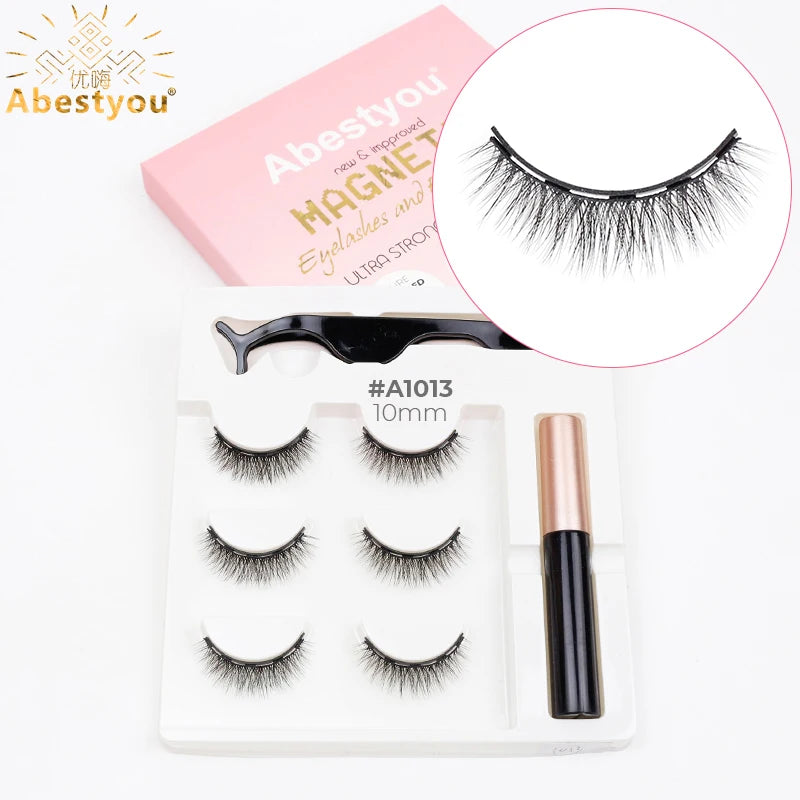 Faux Cils Magnétiques Vison – Lot de 3 Paires avec Eyeliner