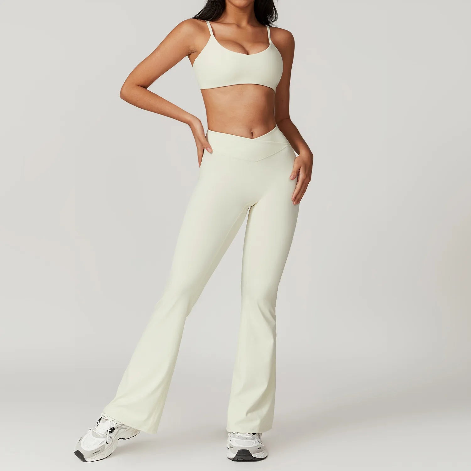 Ensemble Sportswear Yoga Femme 2 Pièces – Crop Top Manches Courtes + Legging Taille Haute