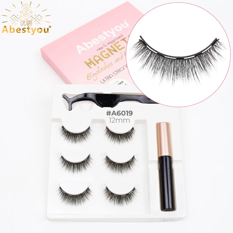 Faux Cils Magnétiques Vison – Lot de 3 Paires avec Eyeliner