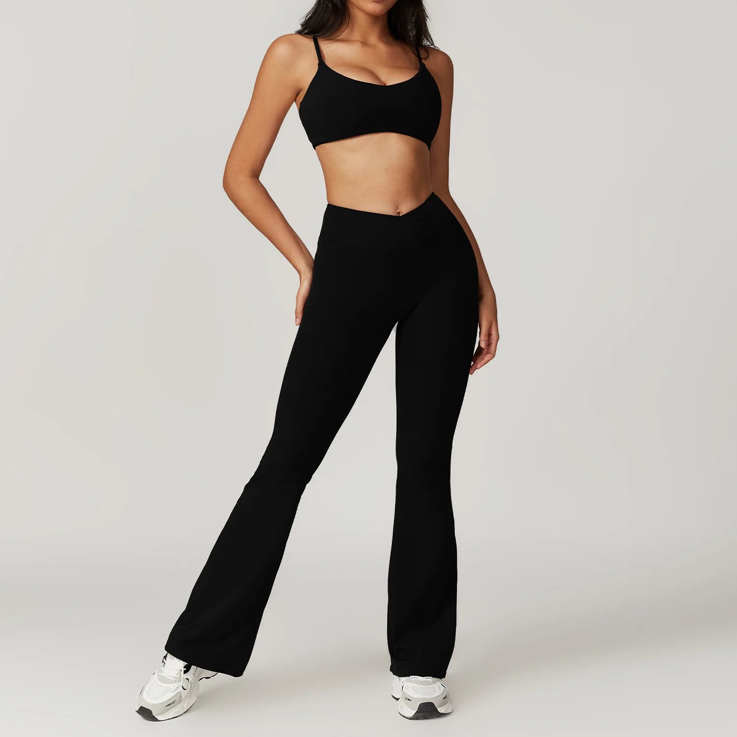 Ensemble Sportswear Yoga Femme 2 Pièces – Crop Top Manches Courtes + Legging Taille Haute