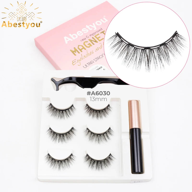 Faux Cils Magnétiques Vison – Lot de 3 Paires avec Eyeliner