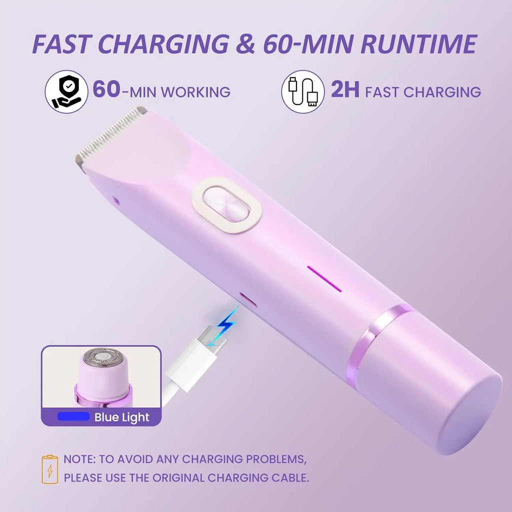 Rasoir Électrique Femme 2 en 1 – Tondeuse Bikini Étanche IPX7, Usage Sec & Humide