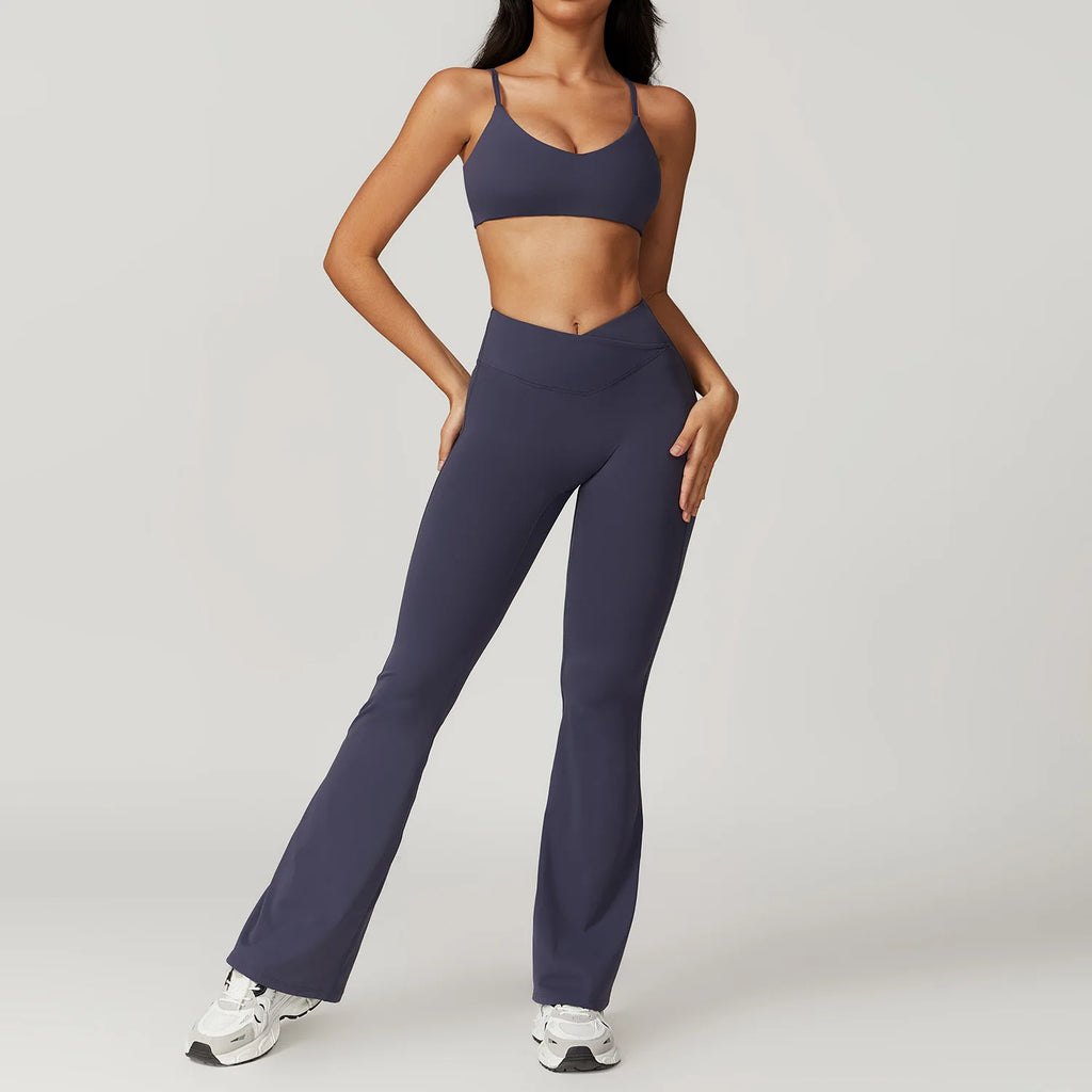 Ensemble Sportswear Yoga Femme 2 Pièces – Crop Top Manches Courtes + Legging Taille Haute