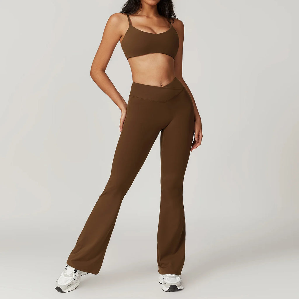 Ensemble Sportswear Yoga Femme 2 Pièces – Crop Top Manches Courtes + Legging Taille Haute