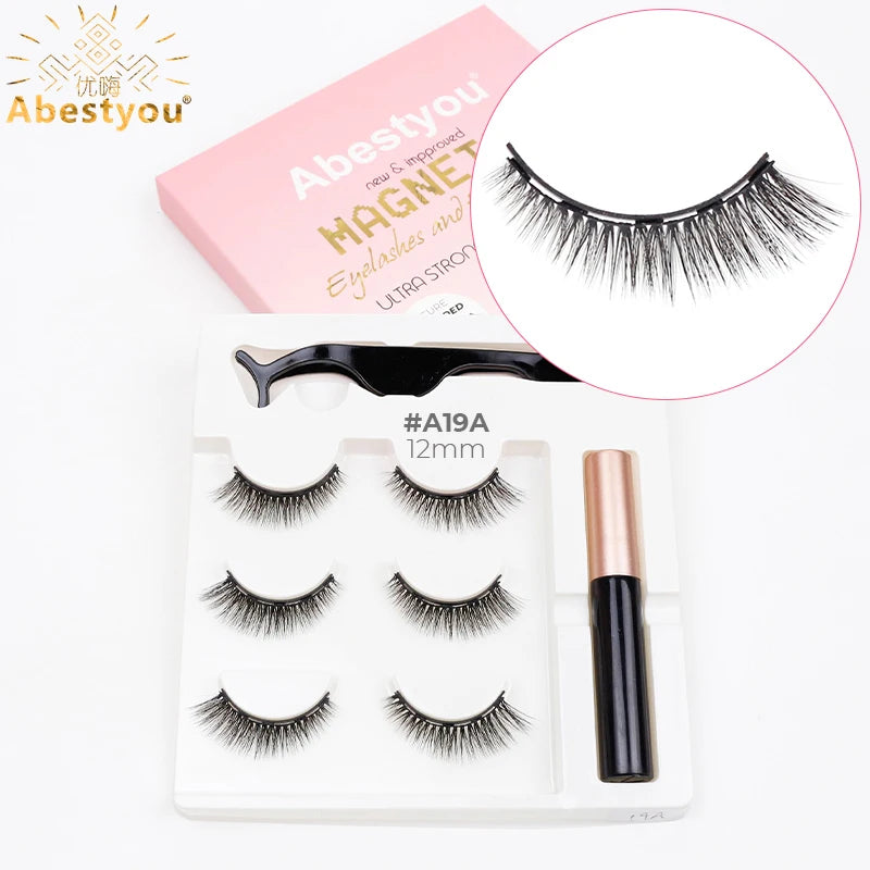 Faux Cils Magnétiques Vison – Lot de 3 Paires avec Eyeliner