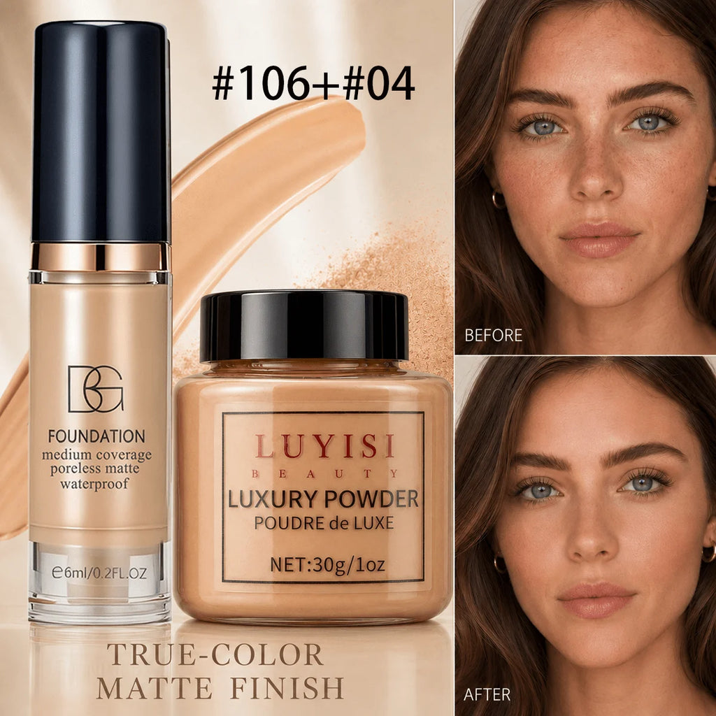 Set Maquillage Teint : Poudre Libre Mate + Fond de Teint Waterproof
