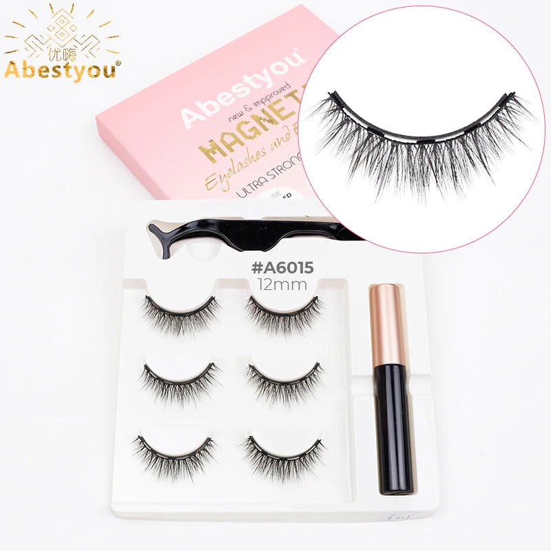 Faux Cils Magnétiques Vison – Lot de 3 Paires avec Eyeliner