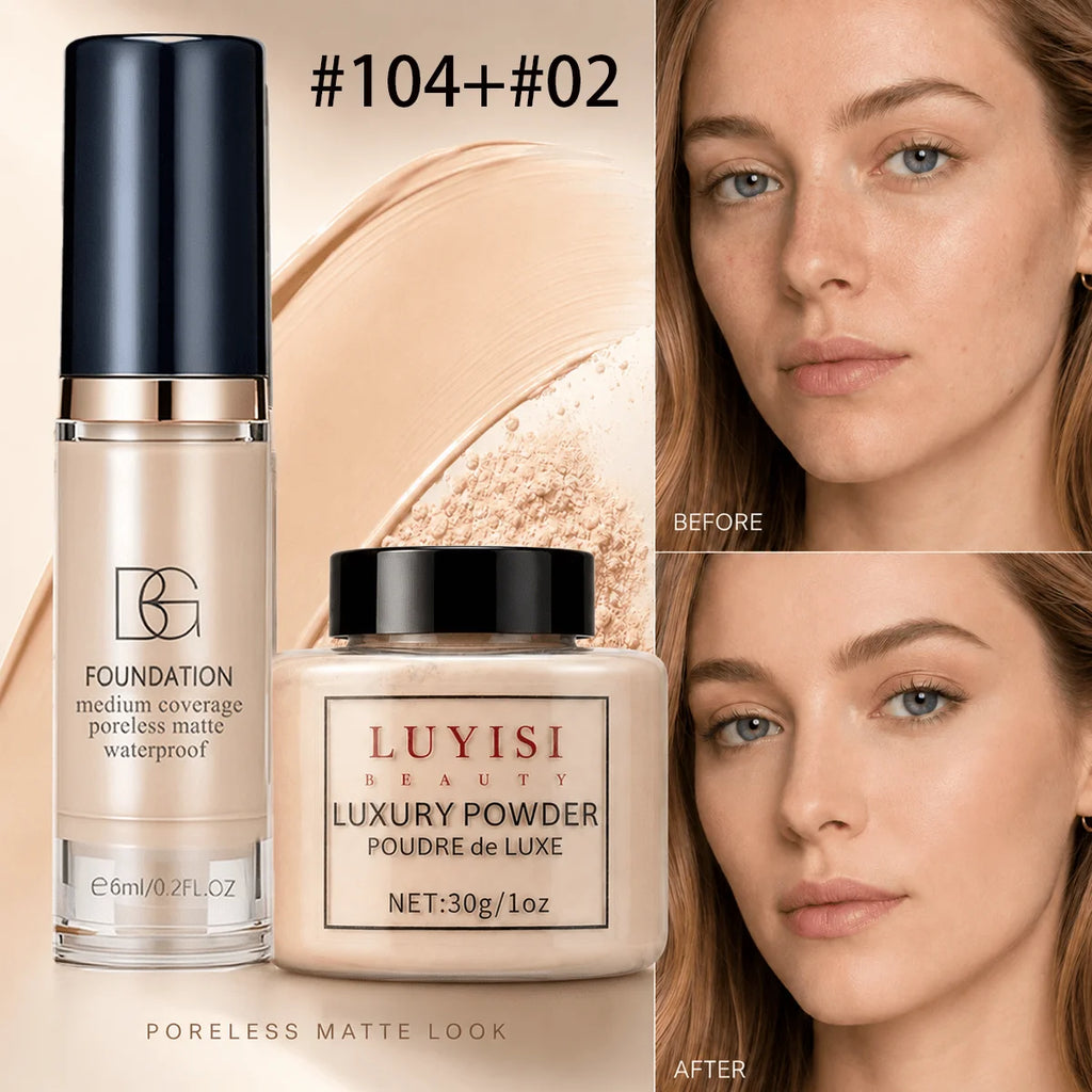 Set Maquillage Teint : Poudre Libre Mate + Fond de Teint Waterproof