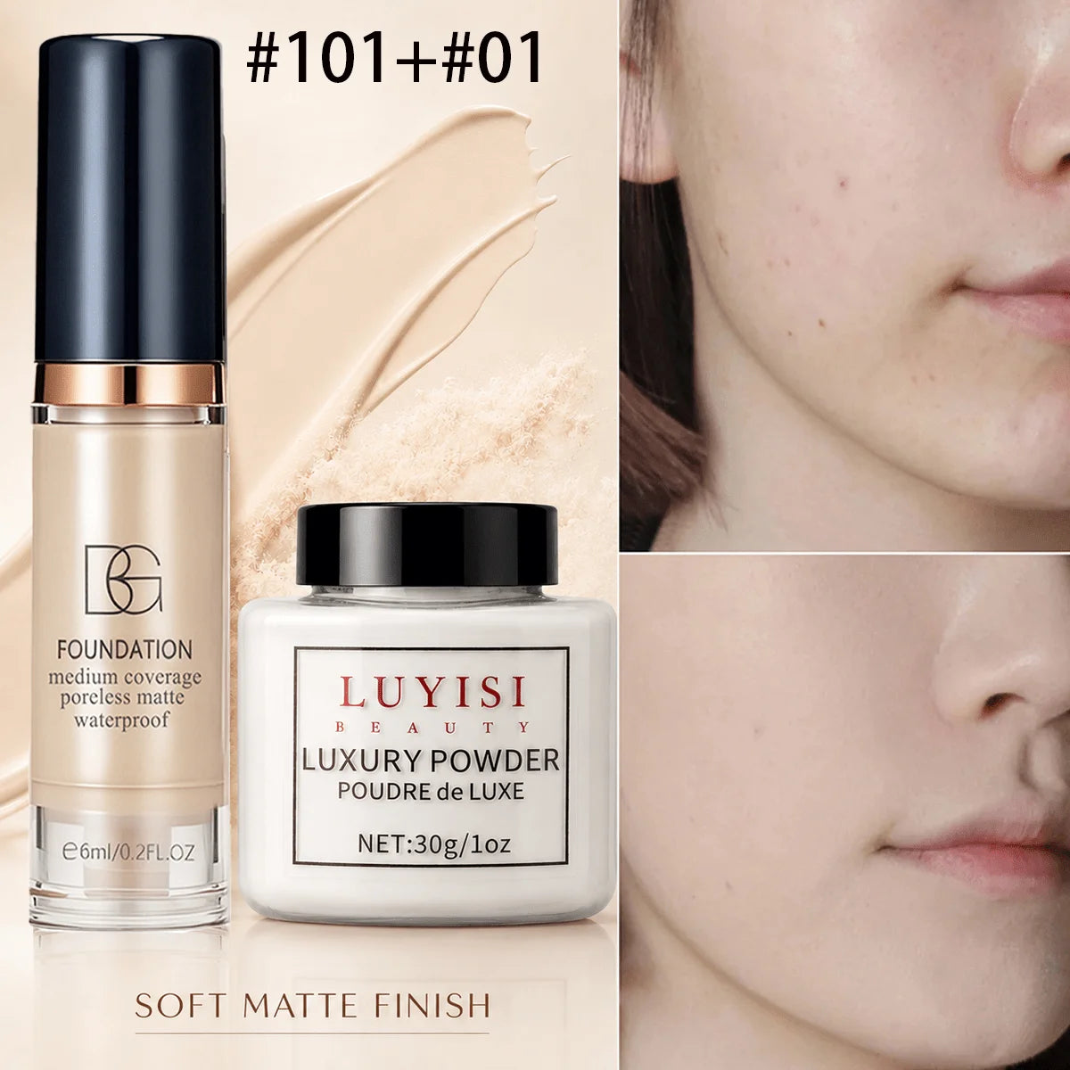 Set Maquillage Teint : Poudre Libre Mate + Fond de Teint Waterproof