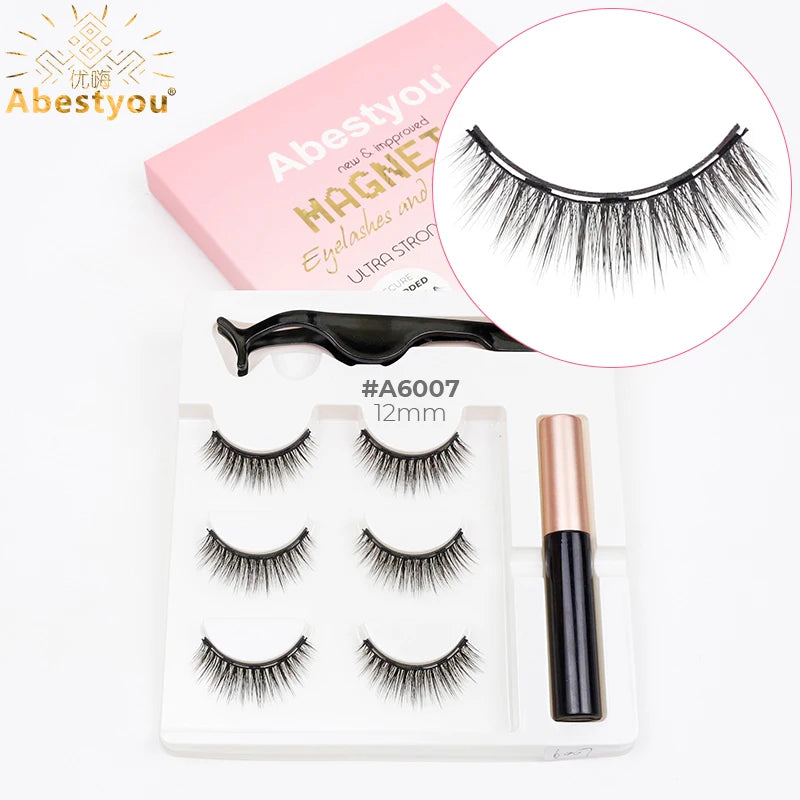Faux Cils Magnétiques Vison – Lot de 3 Paires avec Eyeliner