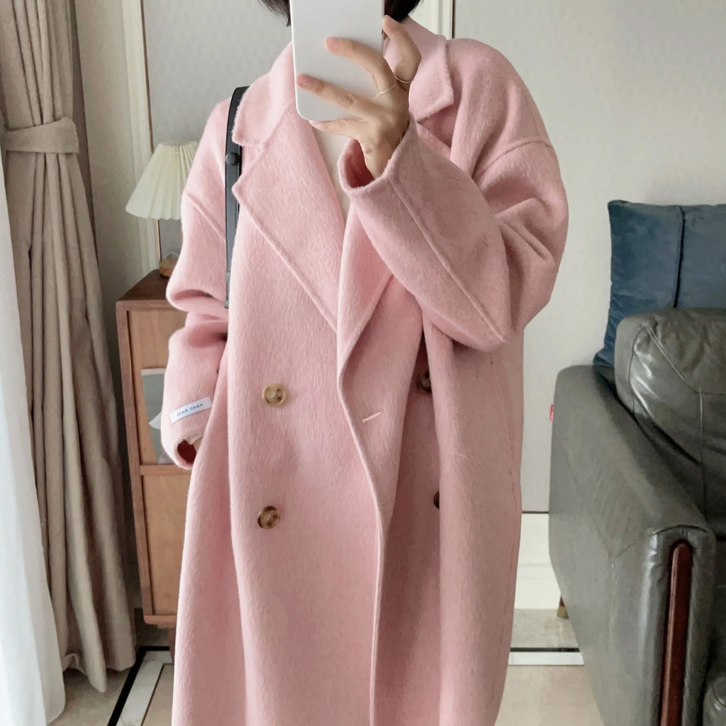 Manteau Long en Laine Femme – Double Boutonnage, Style Ample, Cachemire Automne Hiver - ScopBazar
