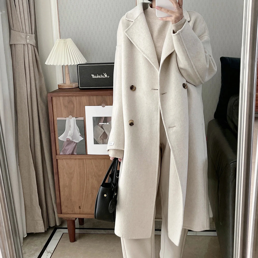 Manteau Long en Laine Femme – Double Boutonnage, Style Ample, Cachemire Automne Hiver - ScopBazar