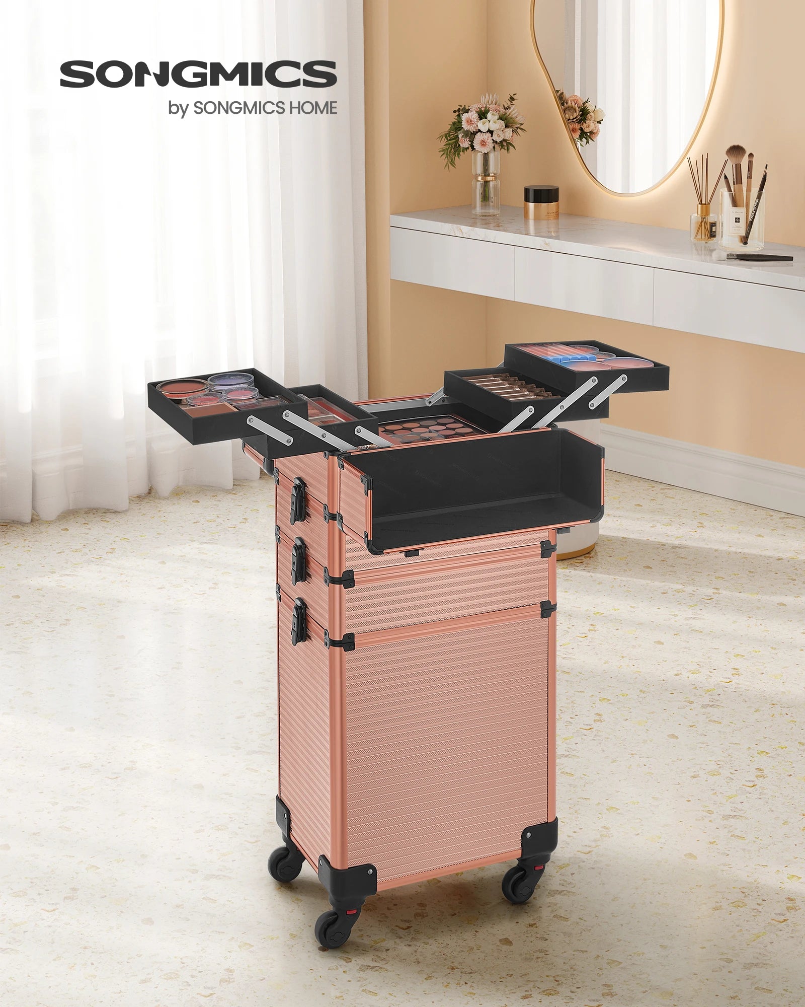 Valise Maquillage Professionnelle 4-en-1 SONGMICS – XXL Dorée - ScopBazar