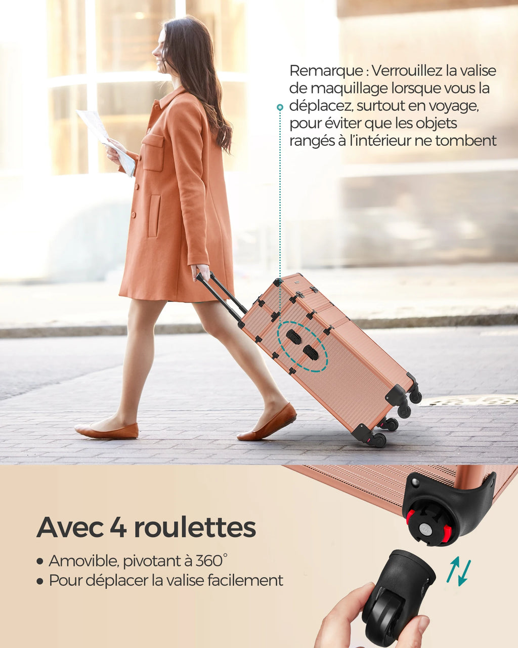 Valise Maquillage Professionnelle 4-en-1 SONGMICS – XXL Dorée - ScopBazar