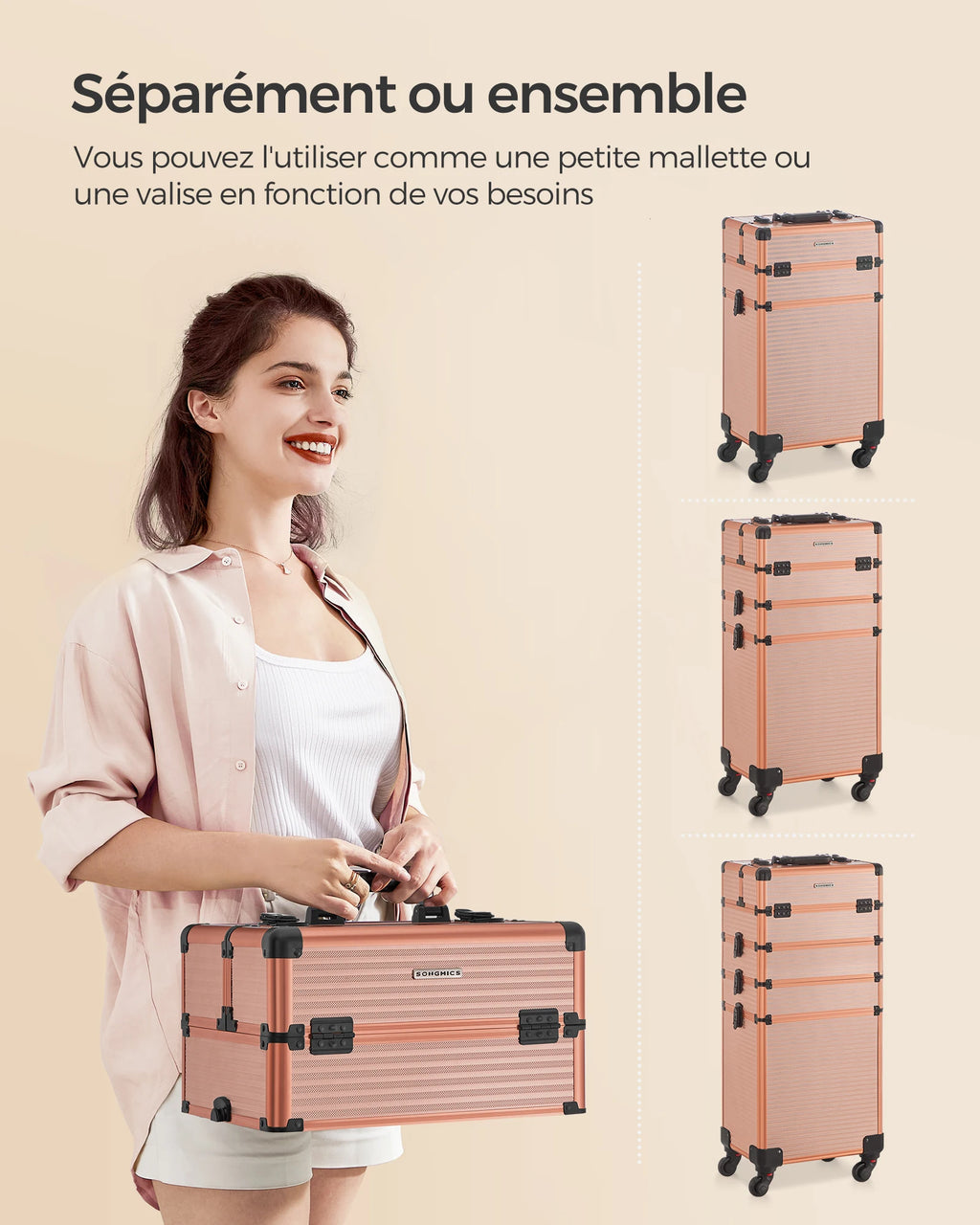 Valise Maquillage Professionnelle 4-en-1 SONGMICS – XXL Dorée - ScopBazar