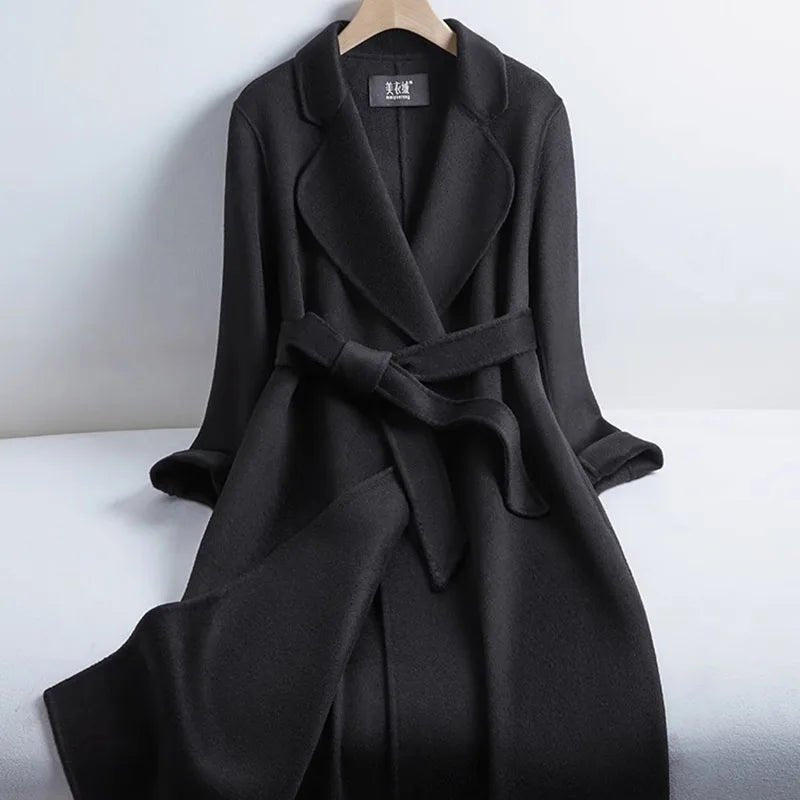 Manteau Long Femme Double Face Cachemire et Laine – Coupe Slim avec Ceinture, Automne Hiver - ScopBazar
