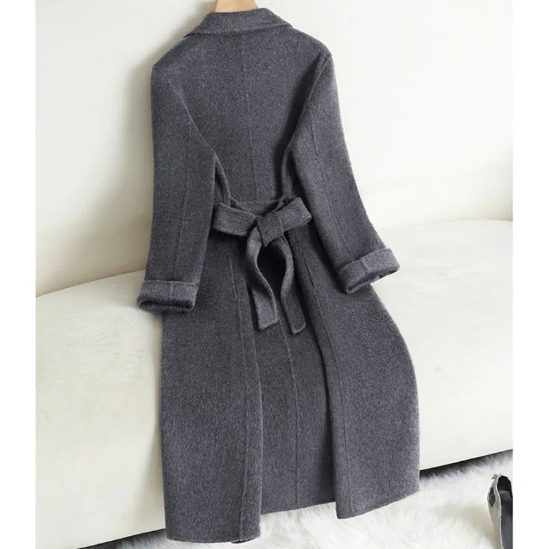 Manteau Long Femme Double Face Cachemire et Laine – Coupe Slim avec Ceinture, Automne Hiver - ScopBazar