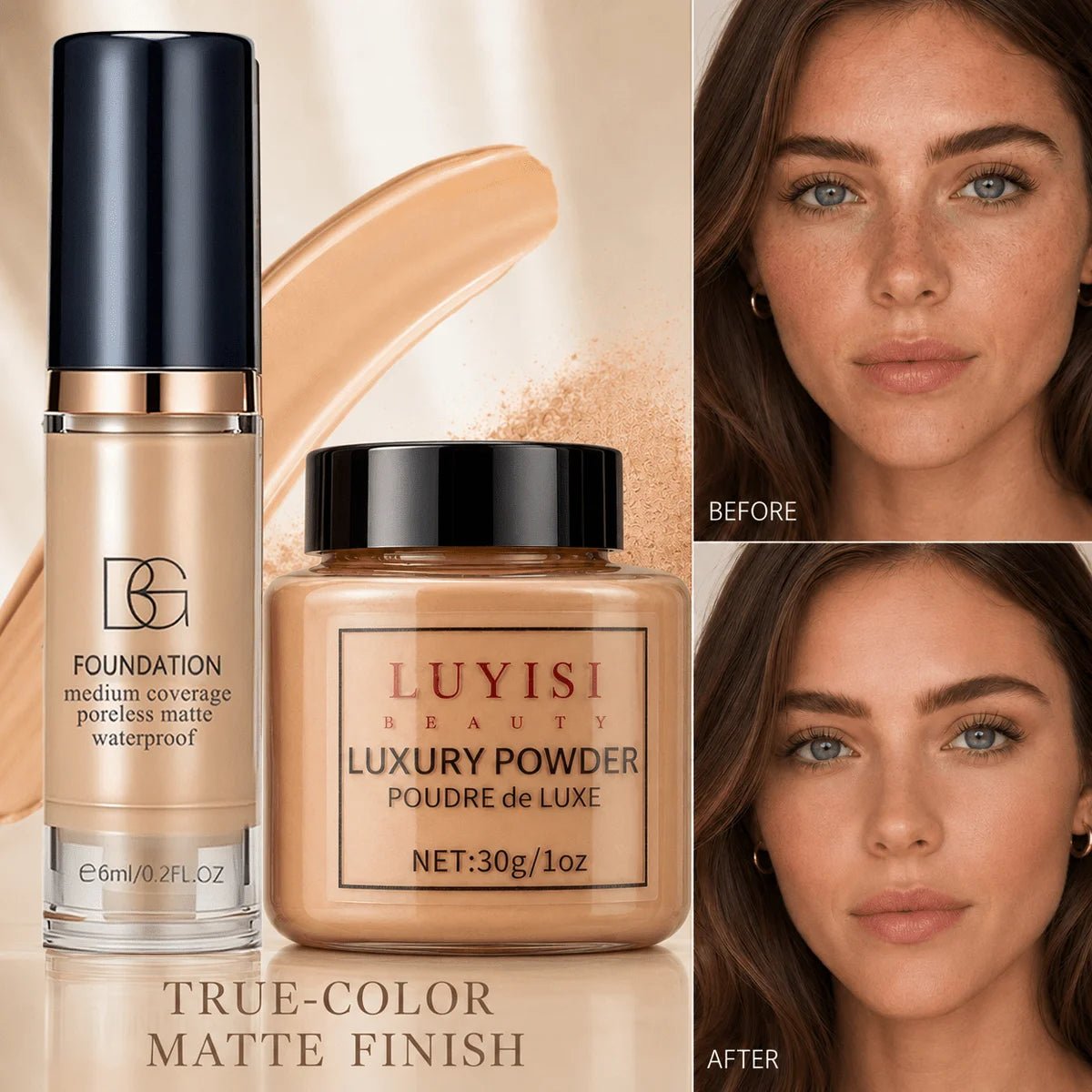 Set Maquillage Teint : Poudre Libre Mate + Fond de Teint Waterproof - ScopBazar