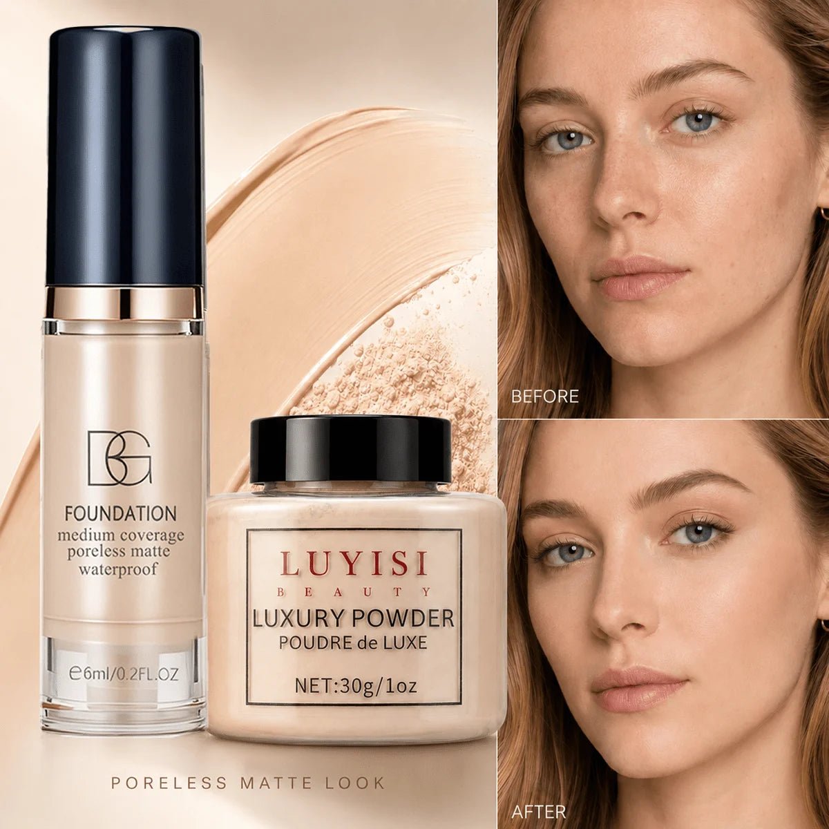 Set Maquillage Teint : Poudre Libre Mate + Fond de Teint Waterproof - ScopBazar