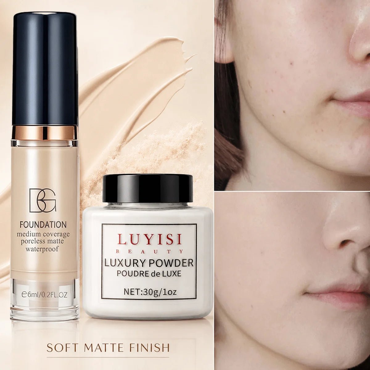 Set Maquillage Teint : Poudre Libre Mate + Fond de Teint Waterproof - ScopBazar
