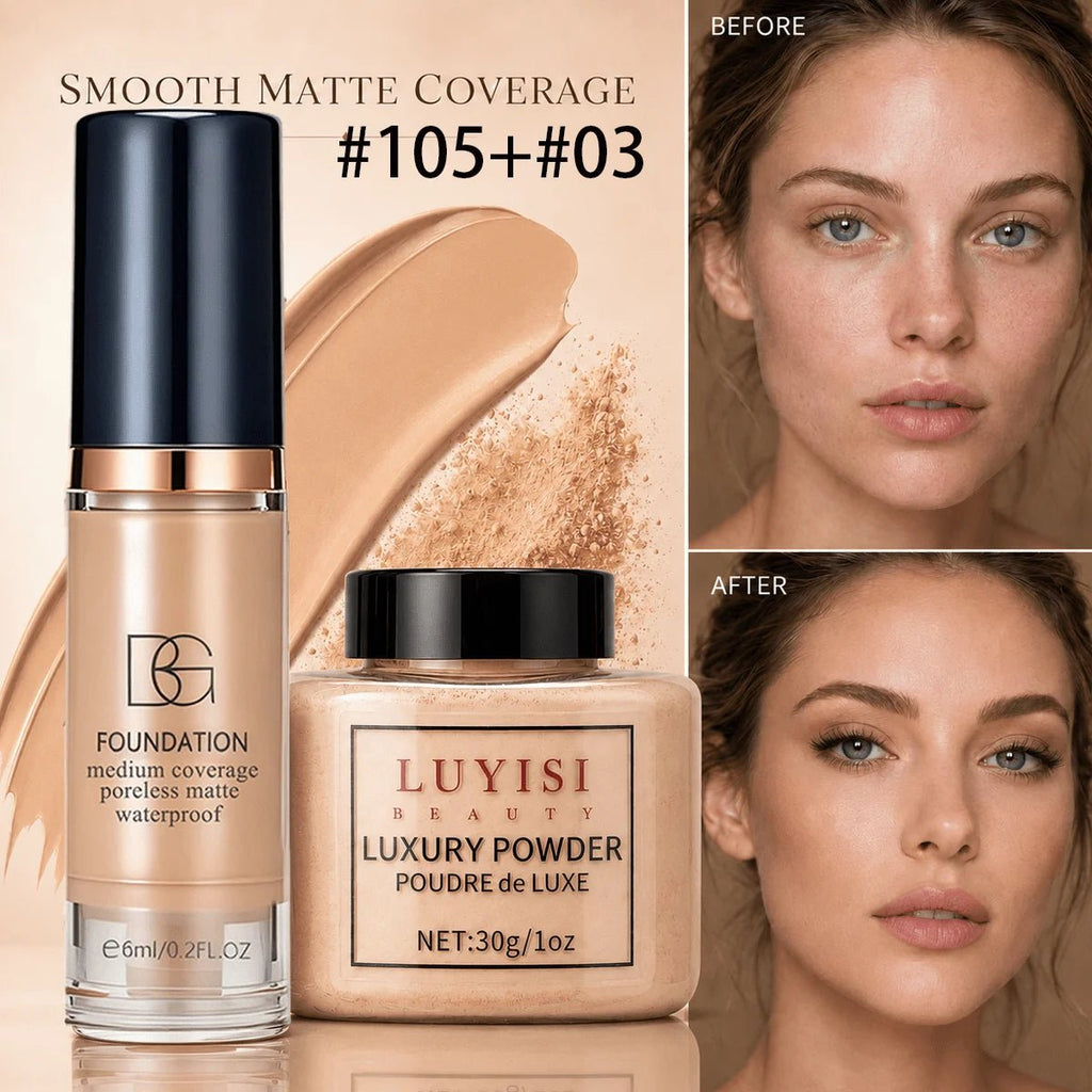 Set Maquillage Teint : Poudre Libre Mate + Fond de Teint Waterproof - ScopBazar