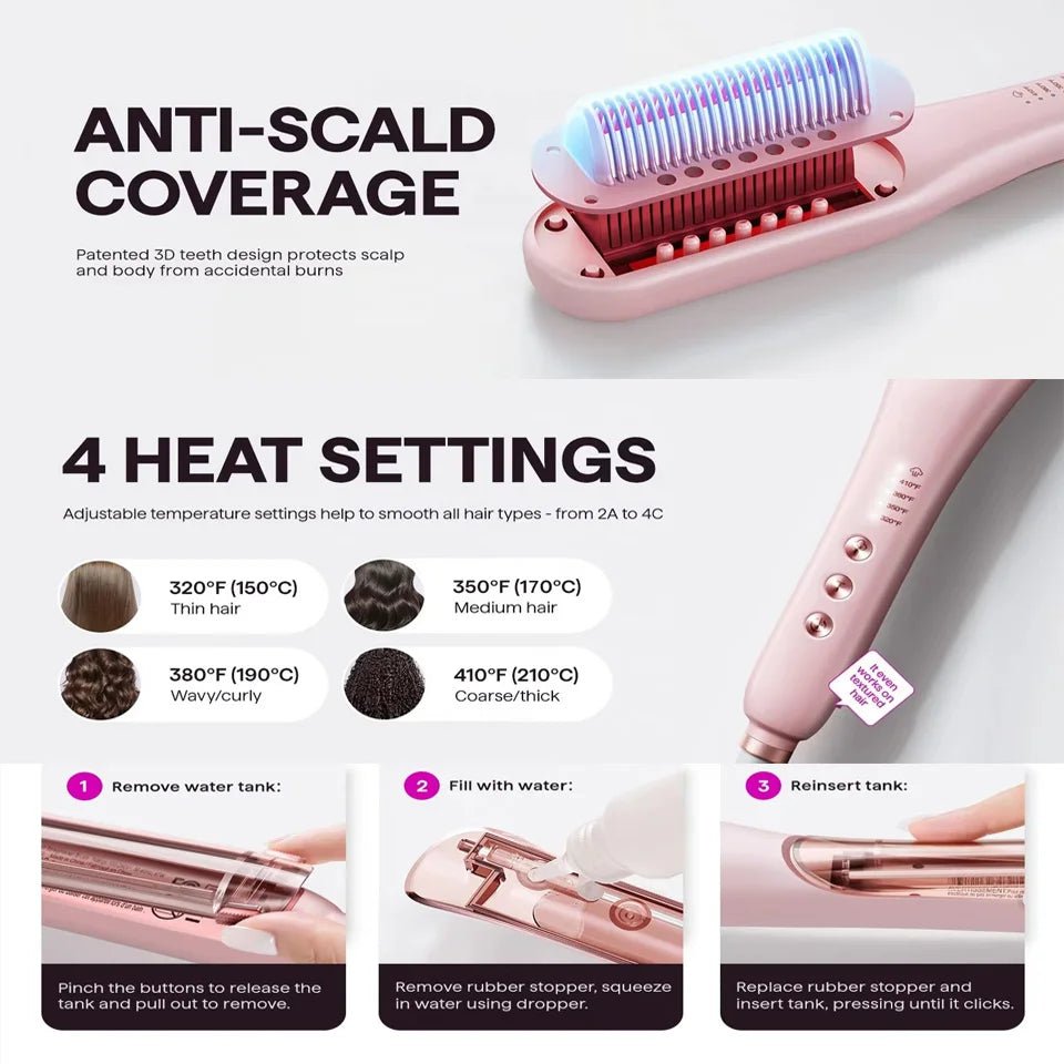 Brosse Lissante Vapeur Portable — Chauffage PTC & Spray Nano - ScopBazar