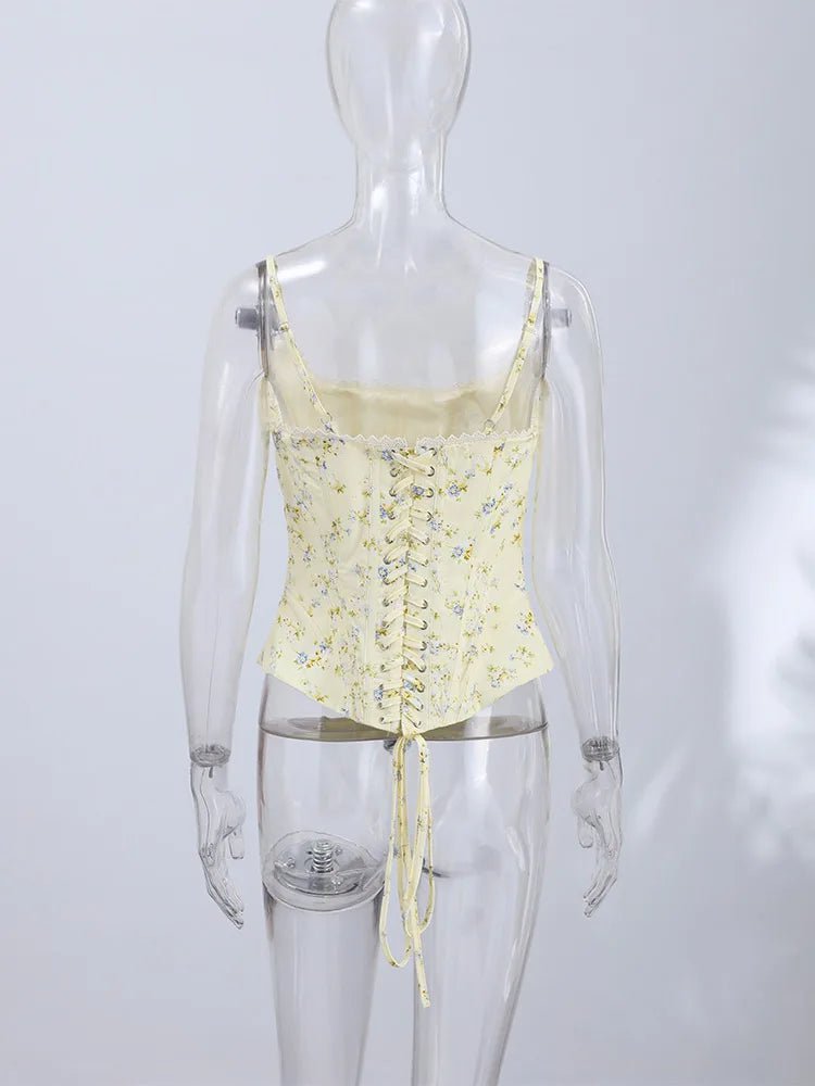 Top Sans Manches Femme – Imprimé Floral, Dos Lacé, Coupe Slim Gainante, Été 2026 - ScopBazar